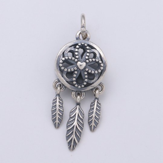 Antique 925 Sterling Silver Flower Dream Catcher Charm, Indian Charm Silver Dream Charm for Necklace Bracelet Earring, Dearm Catcher SL-188