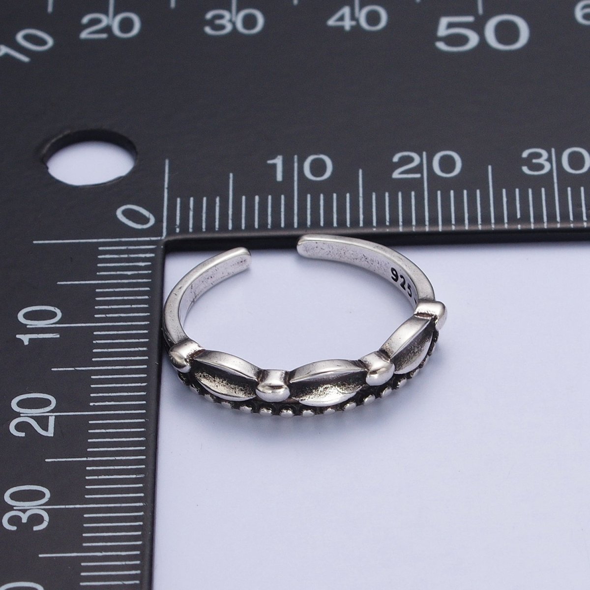 Antique Silver Bubble Beaded Chain Link Adjustable Silver Ring | U-067