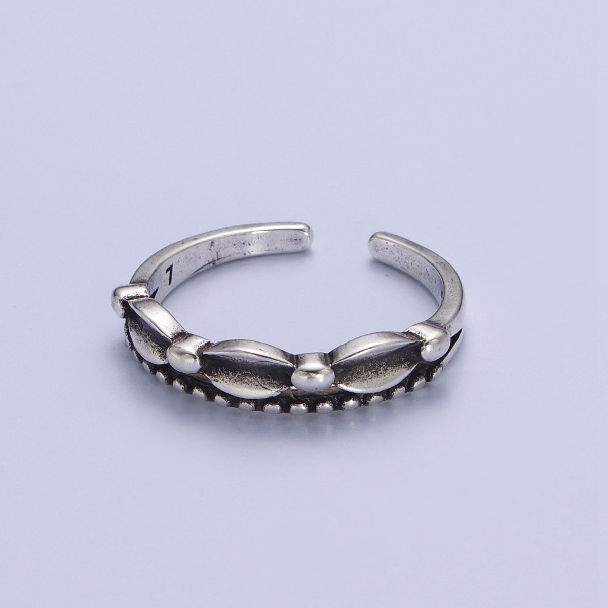 Antique Silver Bubble Beaded Chain Link Adjustable Silver Ring | U-067