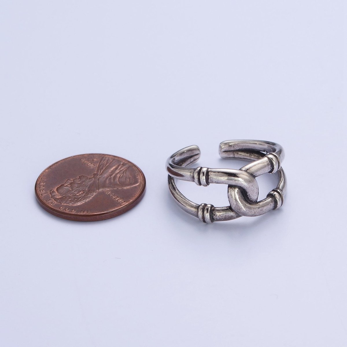 Antique Silver Connecting Tube Adjustable Silver Double Band Ring | S-227