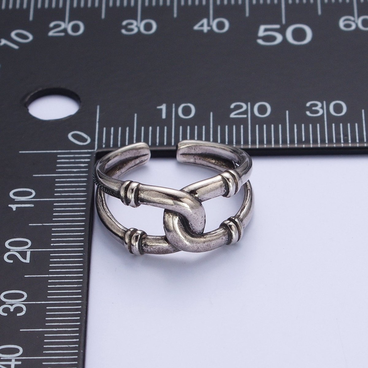 Antique Silver Connecting Tube Adjustable Silver Double Band Ring | S-227