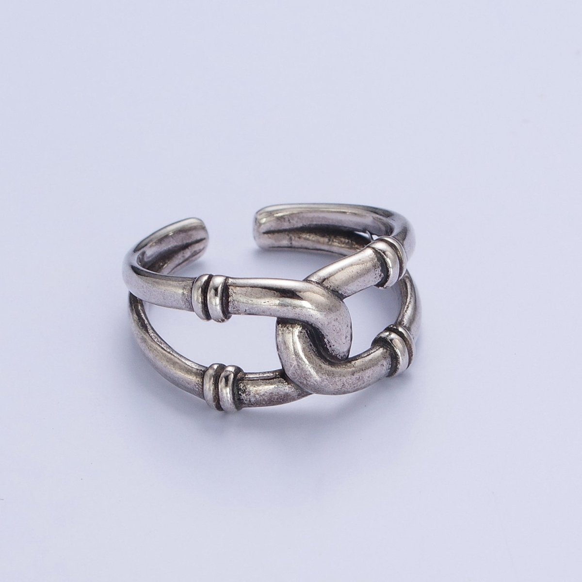 Antique Silver Connecting Tube Adjustable Silver Double Band Ring | S-227