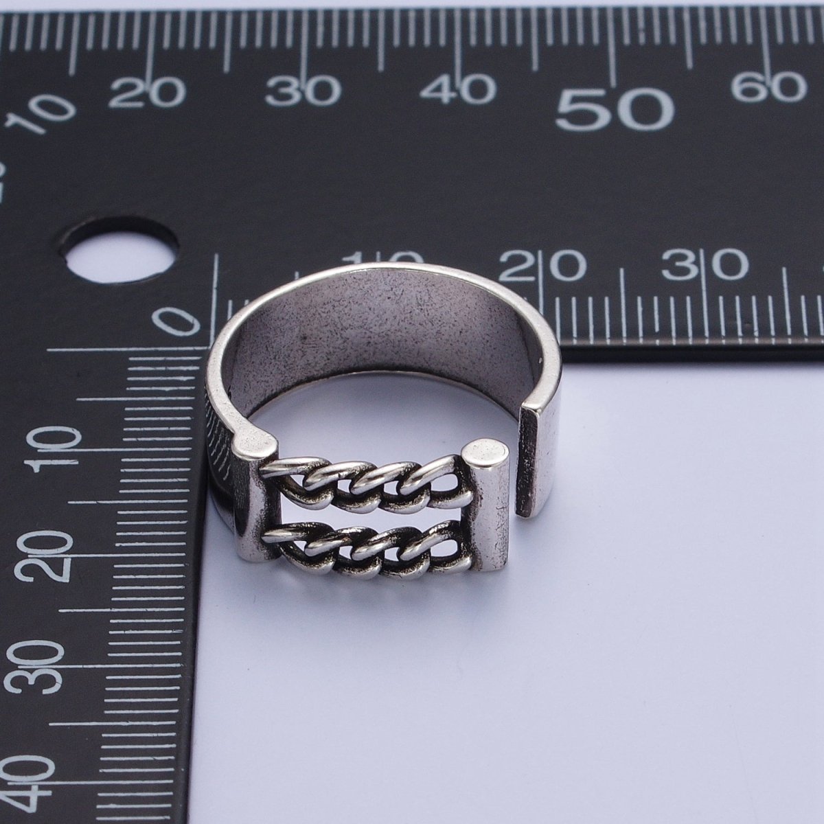 Antique Silver Double Curb Chain Link Open Wide Thick Silver Band | S-216