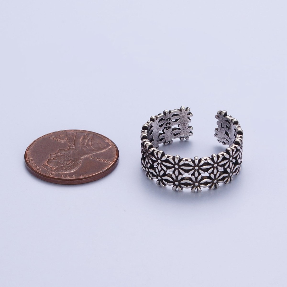 Antique Silver Double Nature Flower Adjustable Silver Ring | U-065