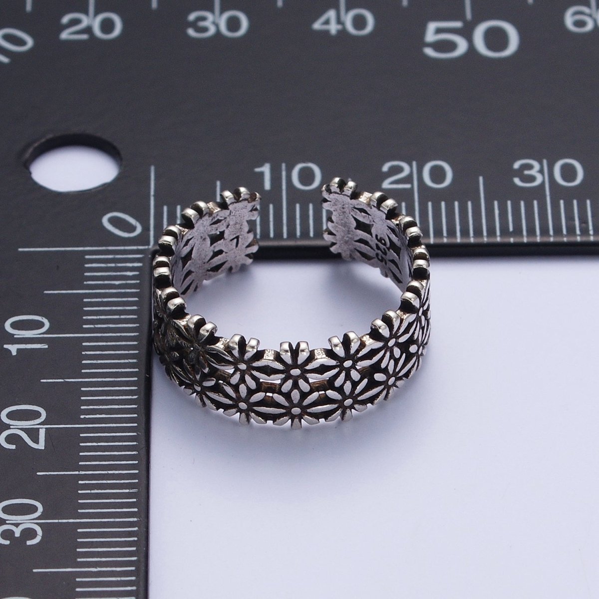 Antique Silver Double Nature Flower Adjustable Silver Ring | U-065