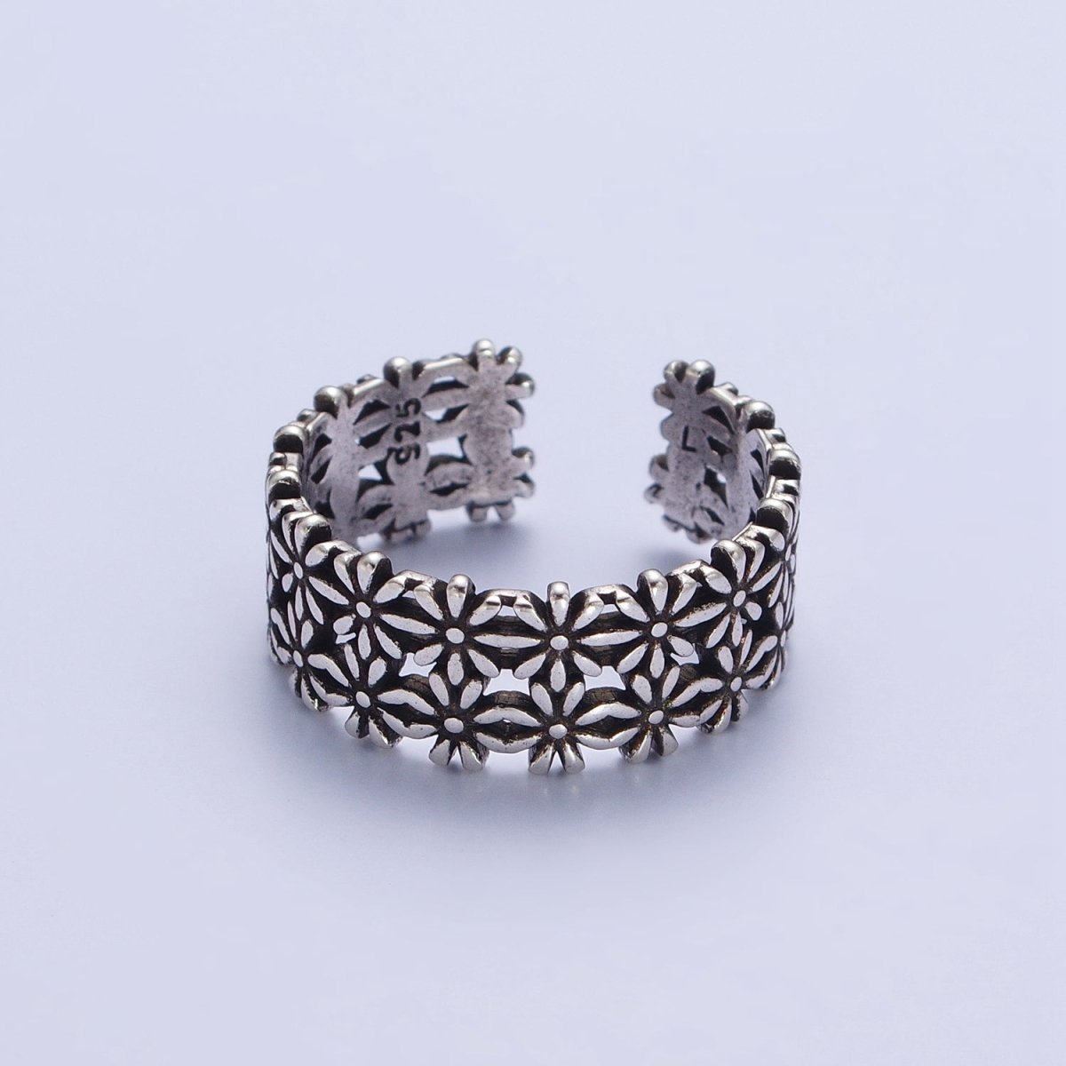 Antique Silver Double Nature Flower Adjustable Silver Ring | U-065