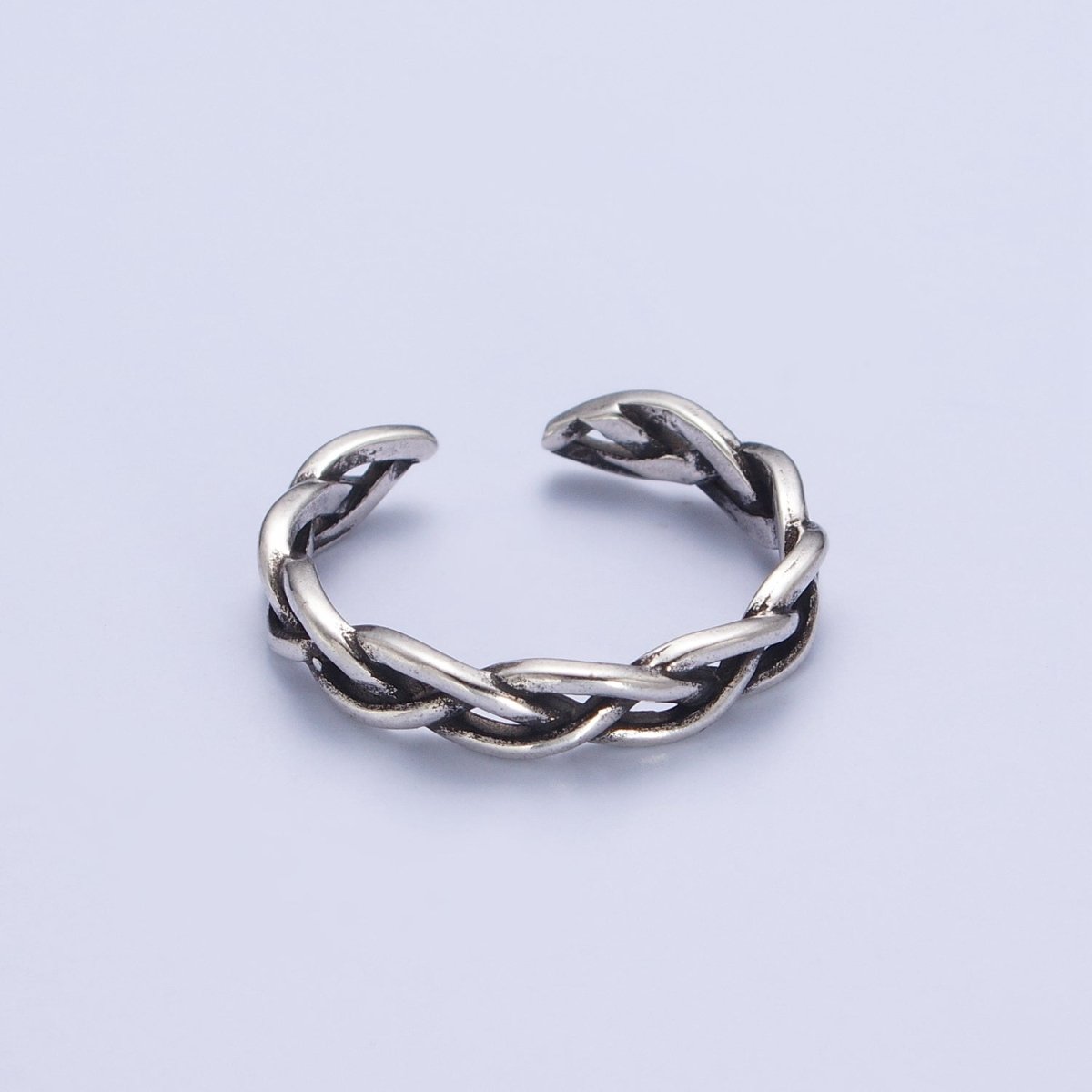 Antique Silver Twisted Braided Rope Chain Link Stackable Silver Ring | S-178