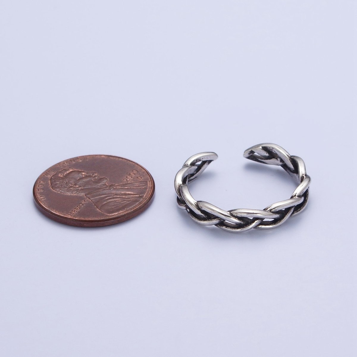 Antique Silver Twisted Braided Rope Chain Link Stackable Silver Ring | S-178
