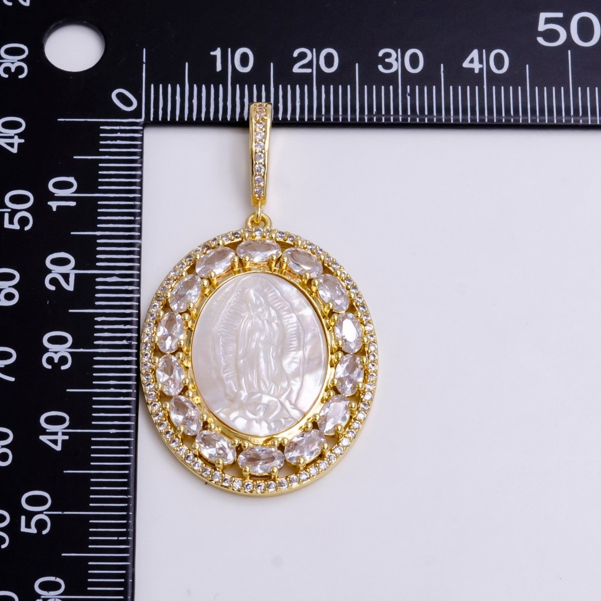 Antique Virgin Mary Lady Guadalupe Gold Pendant, Pearl Mary Pendant Religious Jewelry Making AA-745