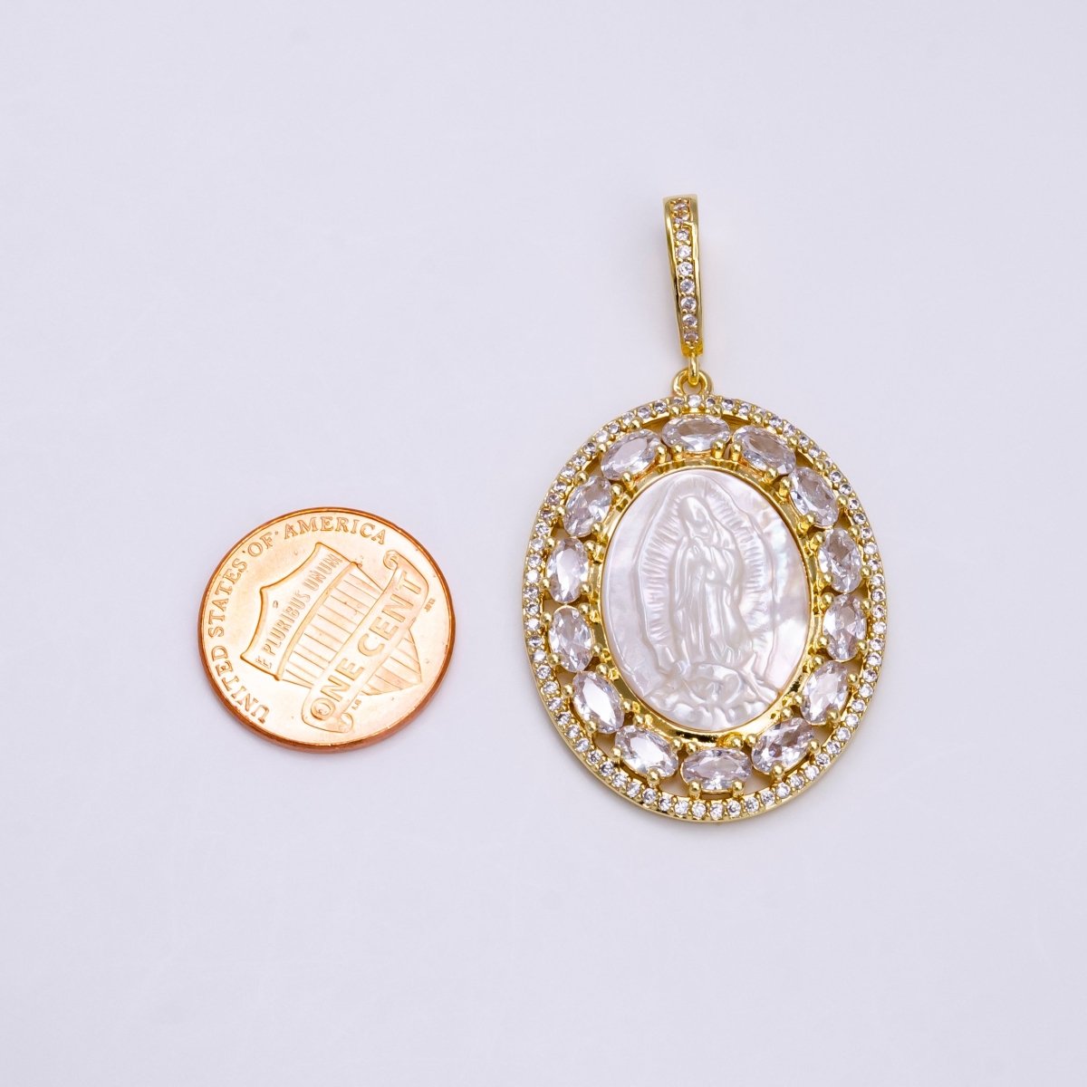 Antique Virgin Mary Lady Guadalupe Gold Pendant, Pearl Mary Pendant Religious Jewelry Making AA-745