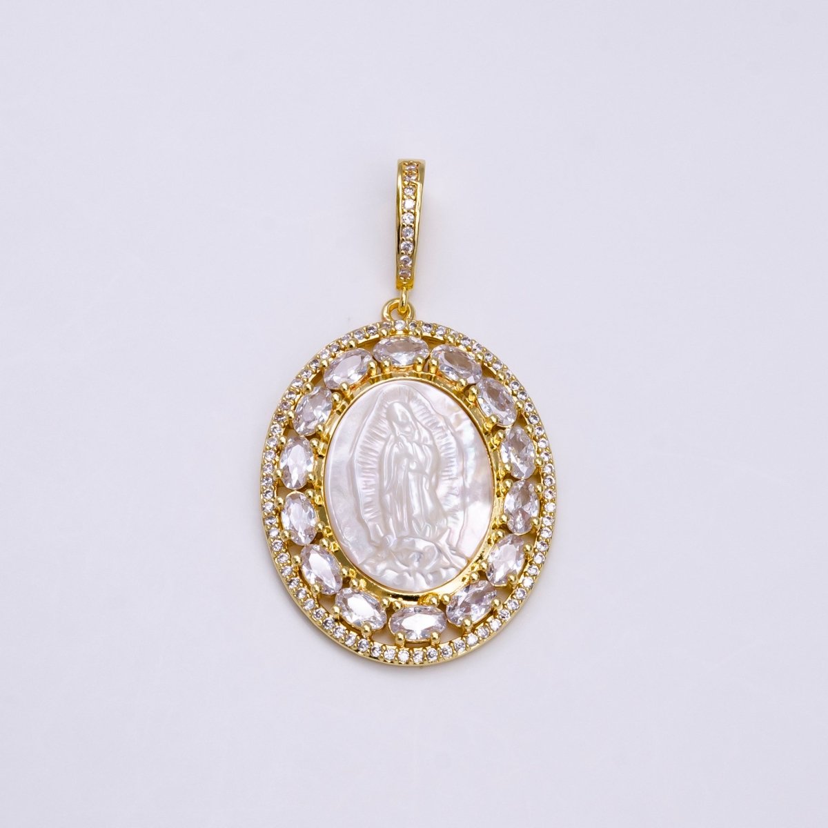 Antique Virgin Mary Lady Guadalupe Gold Pendant, Pearl Mary Pendant Religious Jewelry Making AA-745
