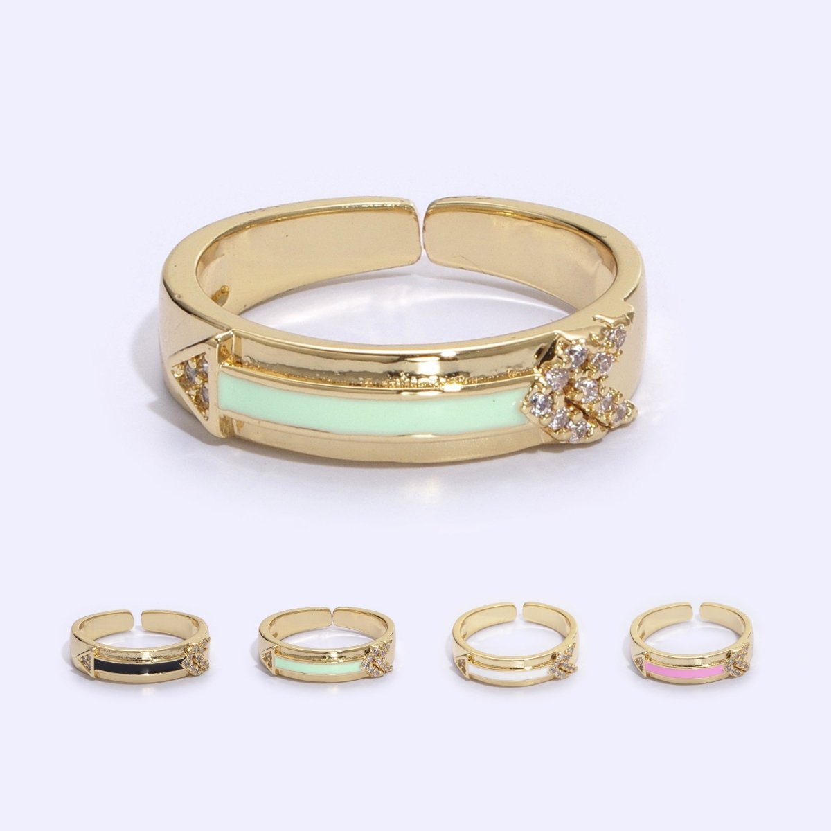 Arrow Band Ring Silver Dainty Ring Gold Direction Ring Colorful Enamel Ring Adjustable Ring Everyday Ring , Clear Pave Ring U-035~U-038
