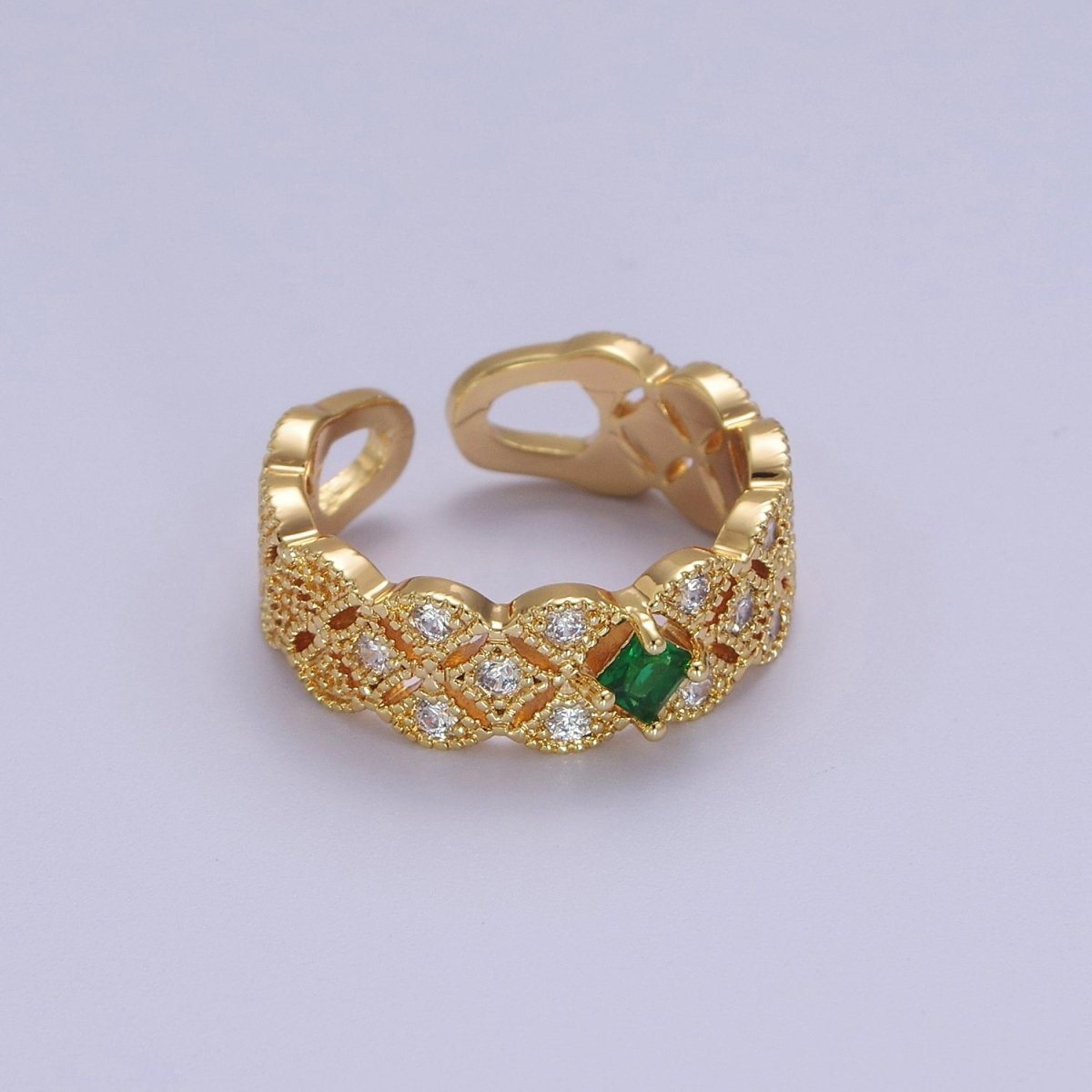 Art Deco Green Emerald Cz Stone Midi Gold Ring Band Gold Filled Round Open Adjustable Ring S-516
