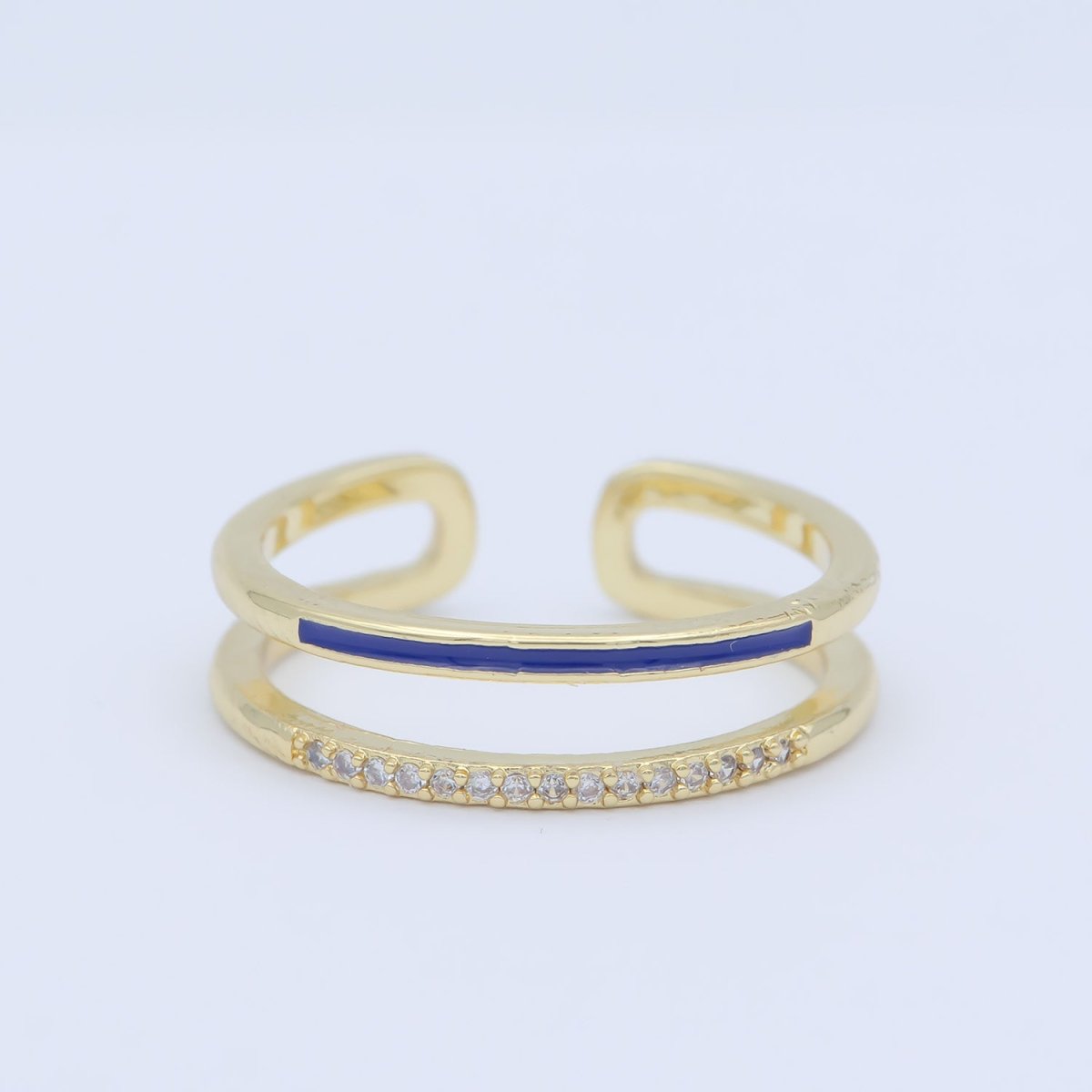 Assorted Color Golden Ring CZ Crystal on Double Layers Plain Gold Filled Micro Pave Ring Jewelry O-962 to O-971