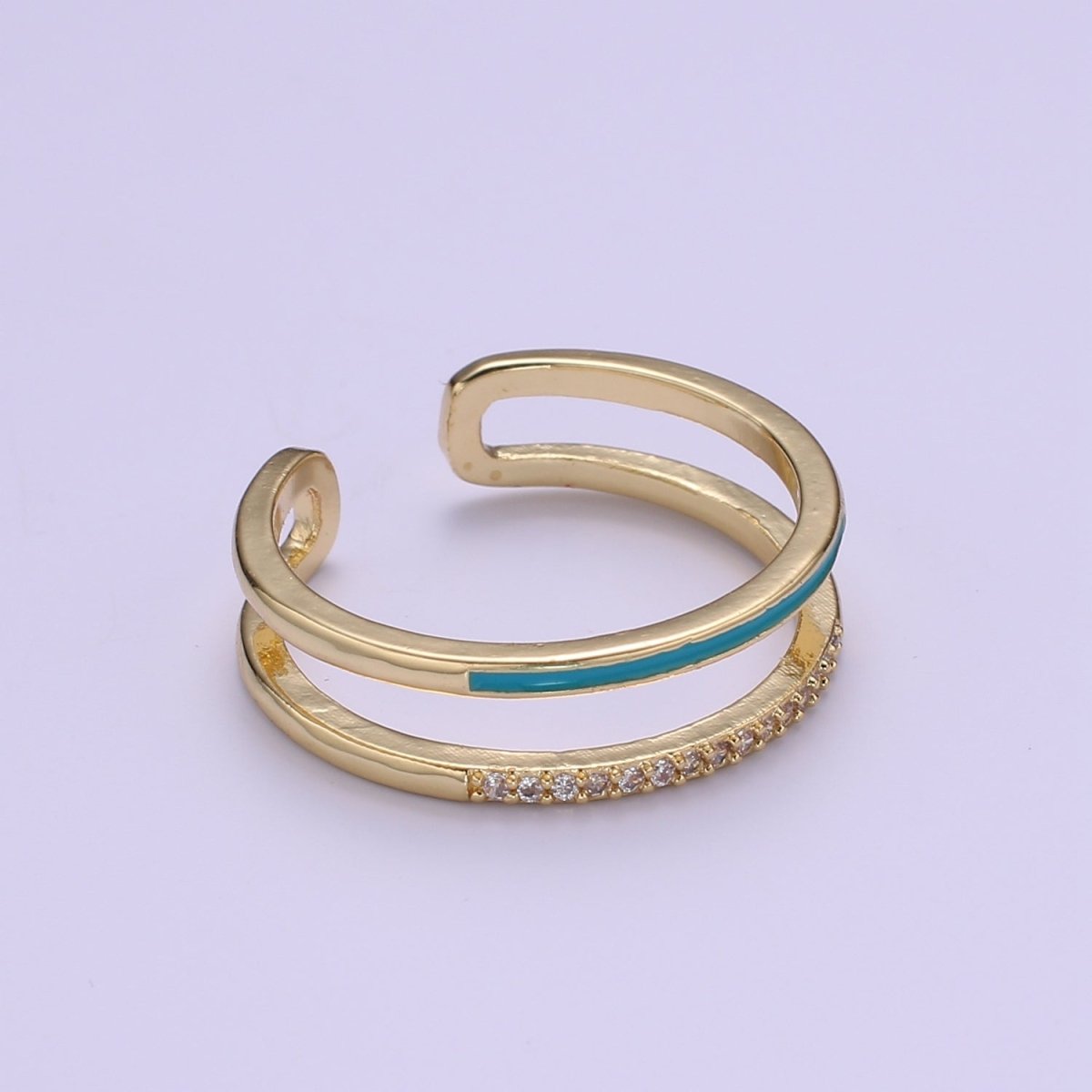 Assorted Color Golden Ring CZ Crystal on Double Layers Plain Gold Filled Micro Pave Ring Jewelry O-962 to O-971