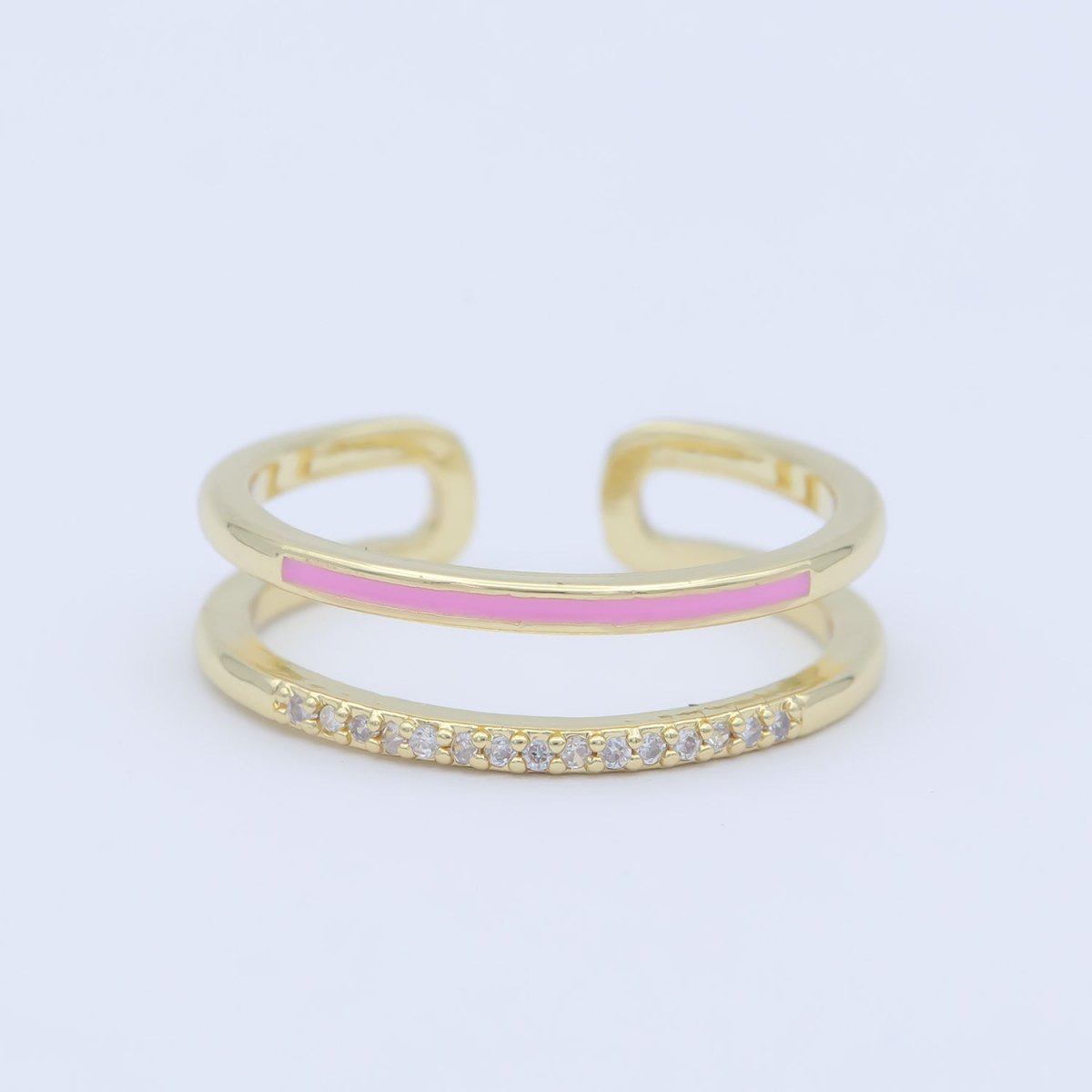 Assorted Color Golden Ring CZ Crystal on Double Layers Plain Gold Filled Micro Pave Ring Jewelry O-962 to O-971