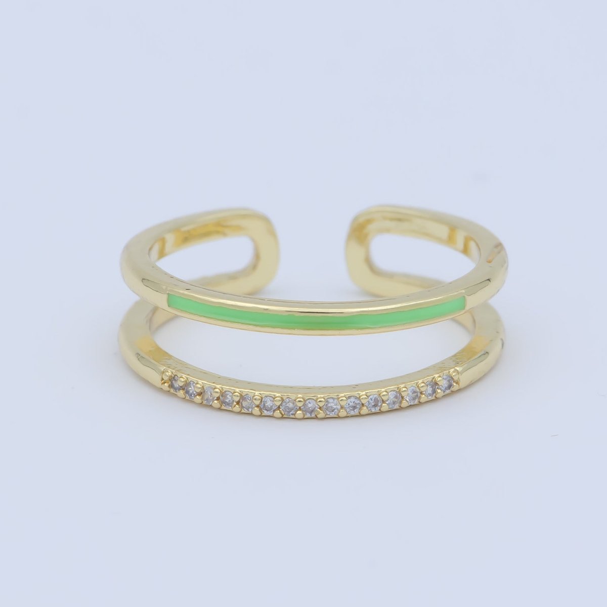 Assorted Color Golden Ring CZ Crystal on Double Layers Plain Gold Filled Micro Pave Ring Jewelry O-962 to O-971