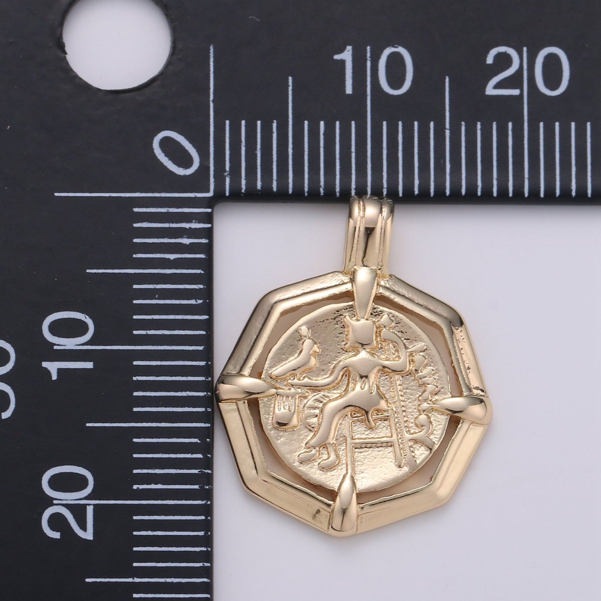 Athena Goddess Wisdom Rustic Coin Gold Filled Hexagon Pendants  I-865