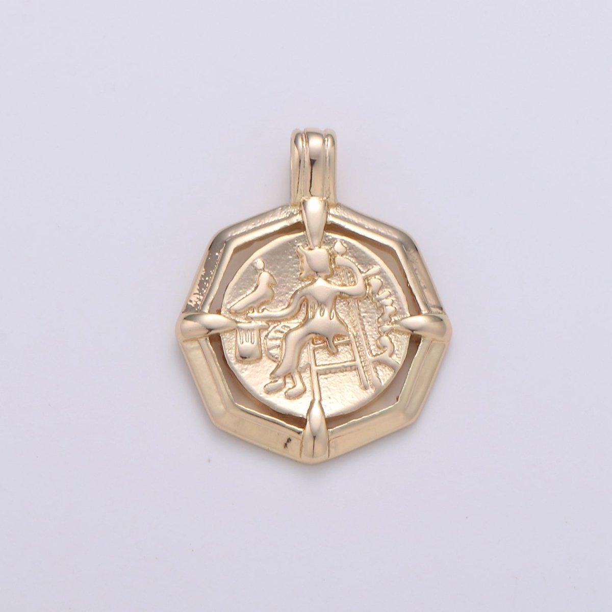 Athena Goddess Wisdom Rustic Coin Gold Filled Hexagon Pendants  I-865