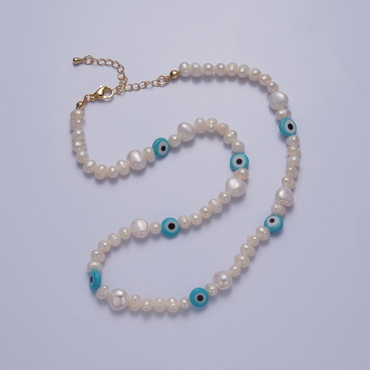 Baby Blue Evil Eye Beaded Choker Necklace for Women Freshwater Pearl Choker Necklace Boho Handmade 18K Gold Filled Y2K Jewelry | WA-1026 Clearance Pricing
