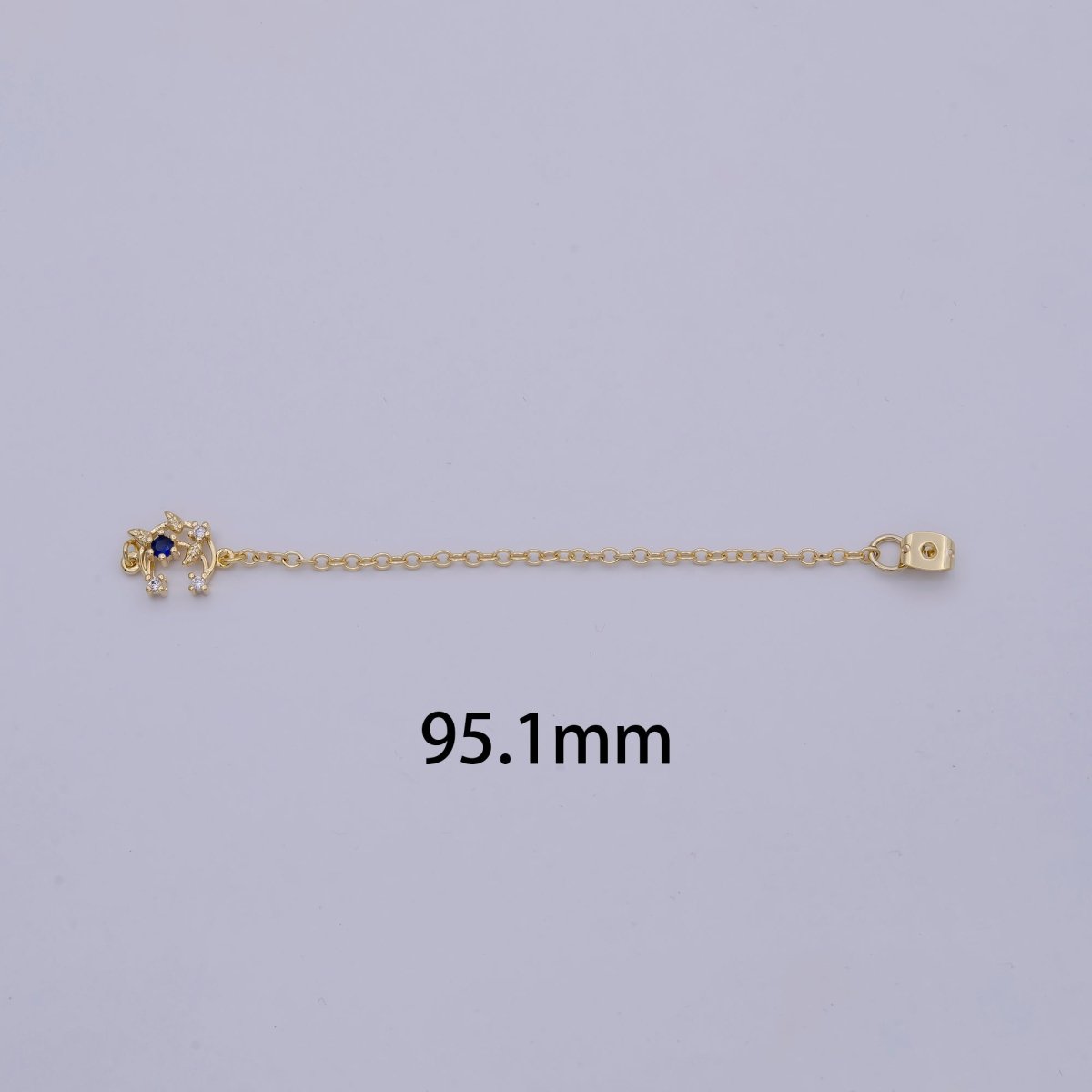 Back stopper w/ chain Blue Crescent Moon Charm 2 pcs Gold Filled Nickel free, Butterfly clutch chain Dainty earring back K-186