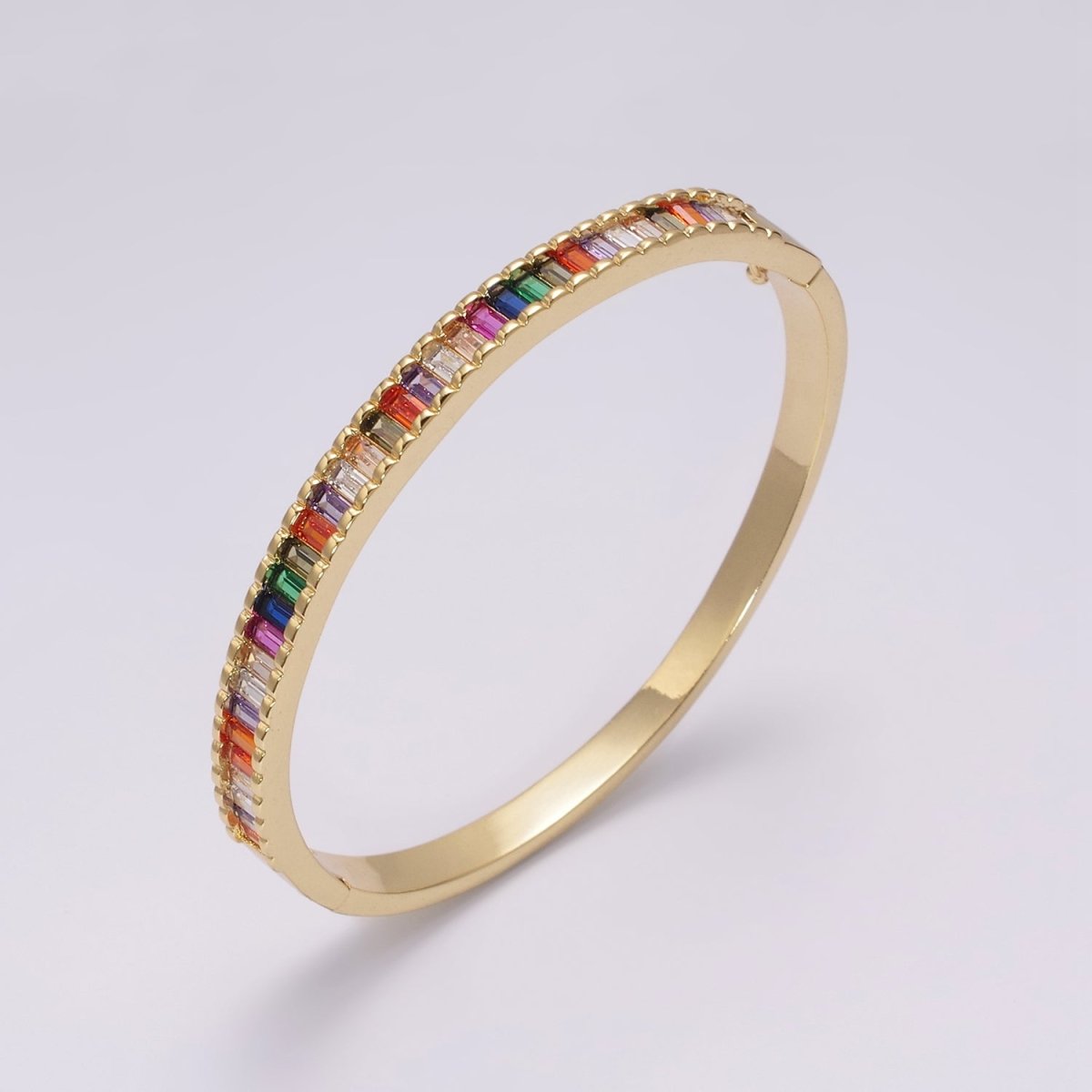 Baguette bracelet Rainbow CZ Gem Stackable Gold Bracelet | Chunky Gold Bracelet | Luxury Crystal Stacking Bangle Bracelet | WA-427 Clearance Pricing