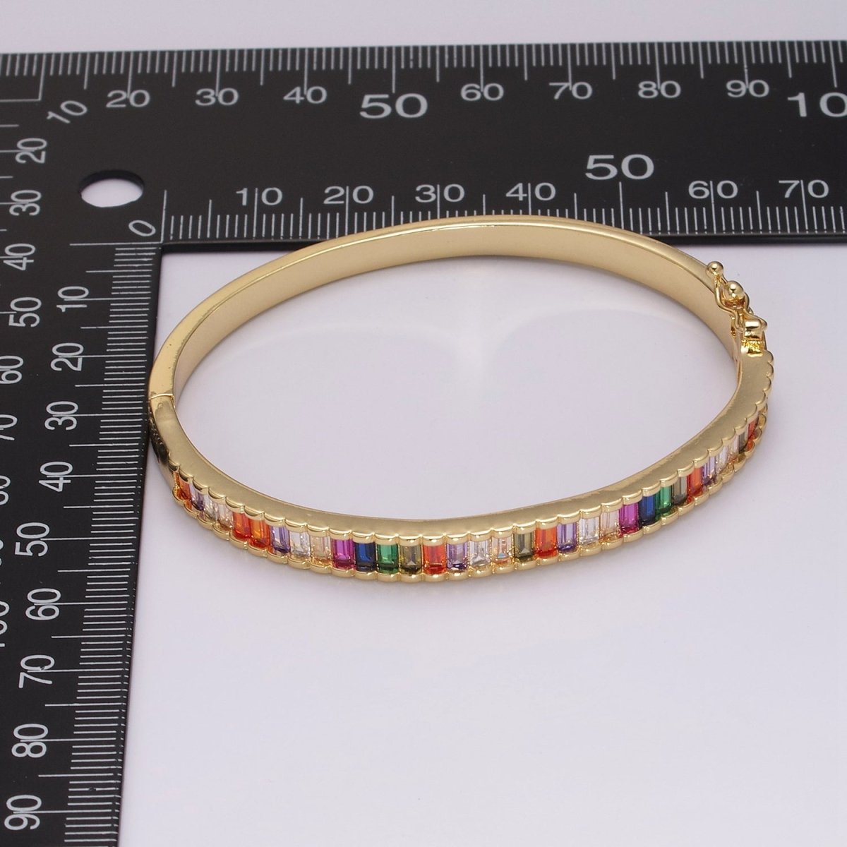 Baguette bracelet Rainbow CZ Gem Stackable Gold Bracelet | Chunky Gold Bracelet | Luxury Crystal Stacking Bangle Bracelet | WA-427 Clearance Pricing