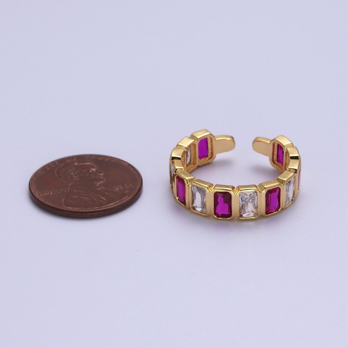 Baguette Cubic Zirconia CZ Lined Adjustable Gold Ring | O-169~O-173