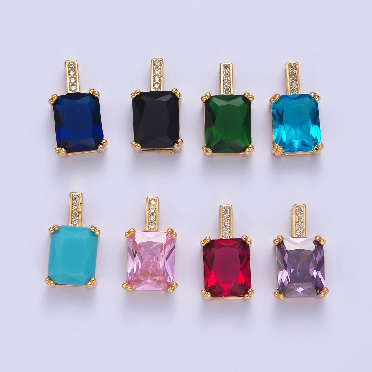 Baguette Cubic Zirconia Pendant, Solitaire 24K Gold Filled Charm For Jewelry Necklace Bracelet Making I-261 I-265 I-266 I-268 I-269 I-271 I-282 I-289