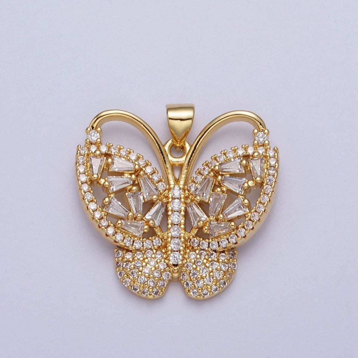 Baguette Micro Paved CZ Monarch Butterfly Gold Pendant H-166