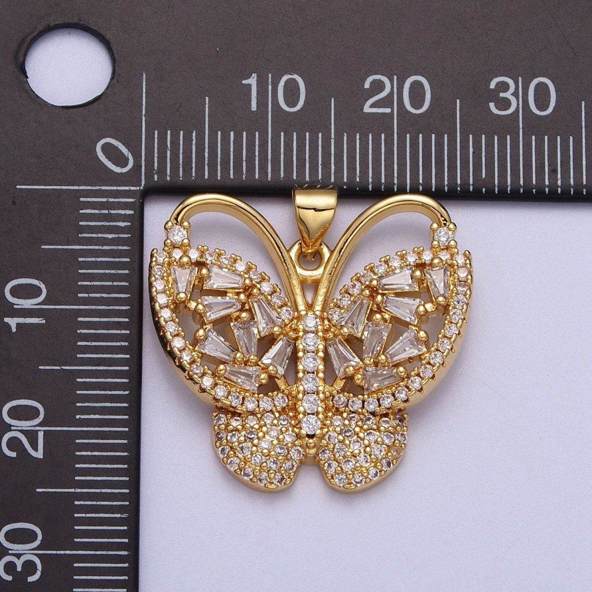 Baguette Micro Paved CZ Monarch Butterfly Gold Pendant H-166