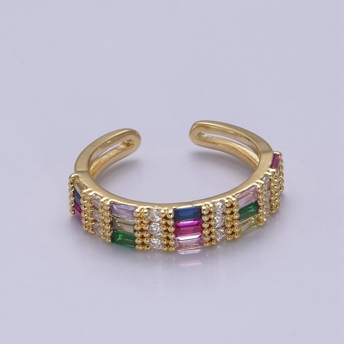 Baguette ring Gold Filled band Stacking ring Rainbow ring Gold Colorful ring Open Adjustable S-474