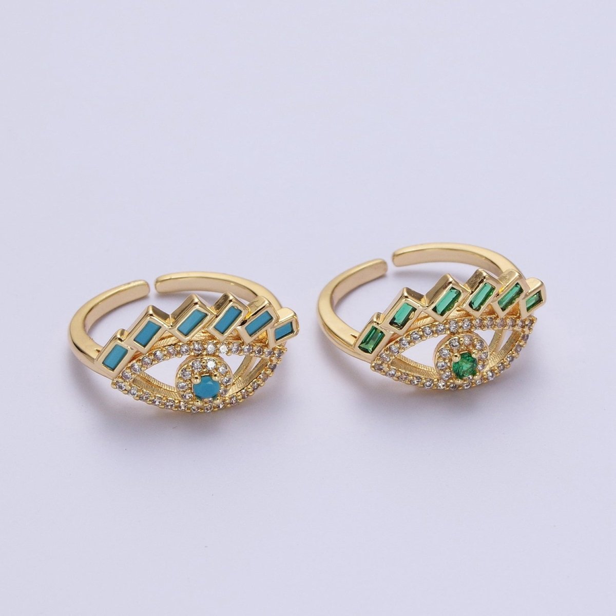 Baguette Ring Green Teal CZ Ring 16K Gold Filled Stackable Trendy Evil Eye Ring Jewelry Open Adjustable Ring R-325 R-499