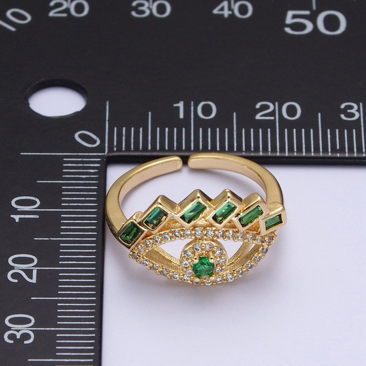 Baguette Ring Green Teal CZ Ring 16K Gold Filled Stackable Trendy Evil Eye Ring Jewelry Open Adjustable Ring R-325 R-499