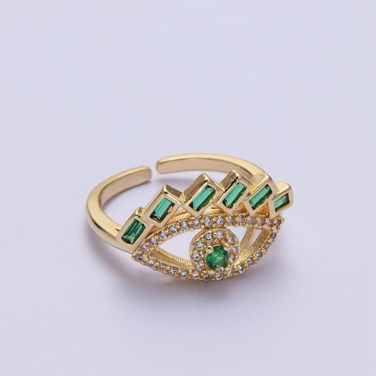 Baguette Ring Green Teal CZ Ring 16K Gold Filled Stackable Trendy Evil Eye Ring Jewelry Open Adjustable Ring R-325 R-499