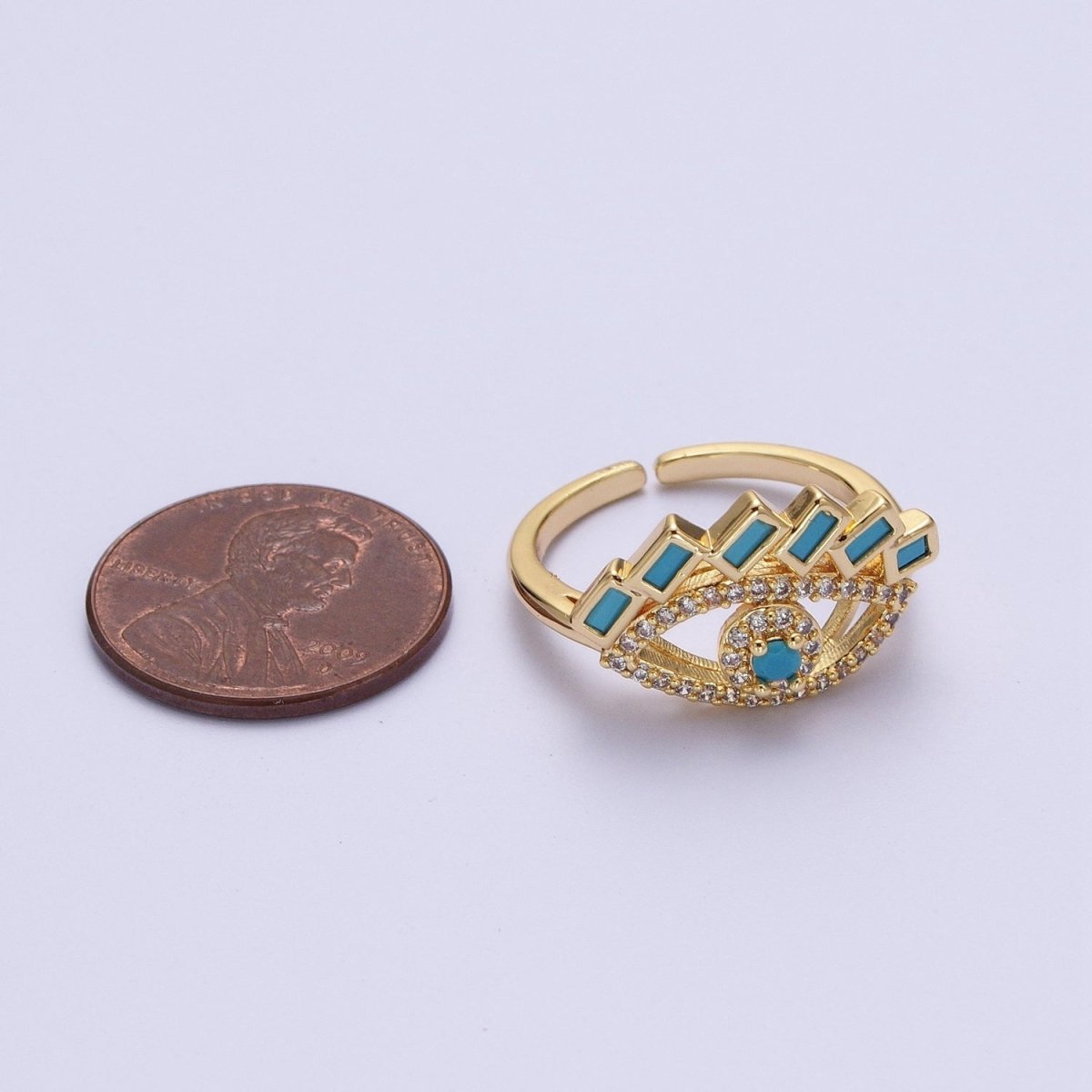 Baguette Ring Green Teal CZ Ring 16K Gold Filled Stackable Trendy Evil Eye Ring Jewelry Open Adjustable Ring R-325 R-499
