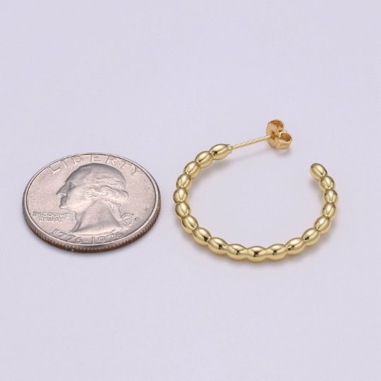 Ball Hoop Earrings, Beaded Hoop Earrings, Boho Hoop Earrings, Gold Ball Hoop Earrings 30mm Gold   Hoop Earring Q-428