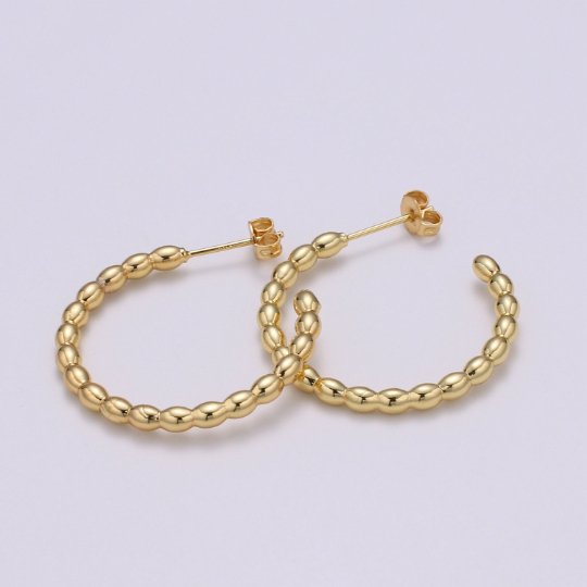 Ball Hoop Earrings, Beaded Hoop Earrings, Boho Hoop Earrings, Gold Ball Hoop Earrings 30mm Gold   Hoop Earring Q-428