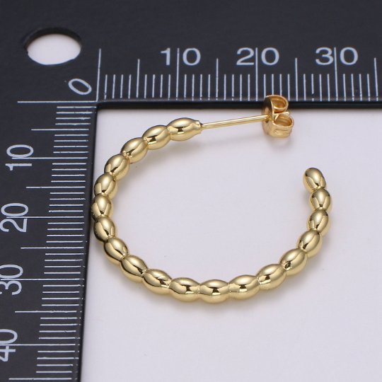 Ball Hoop Earrings, Beaded Hoop Earrings, Boho Hoop Earrings, Gold Ball Hoop Earrings 30mm Gold   Hoop Earring Q-428