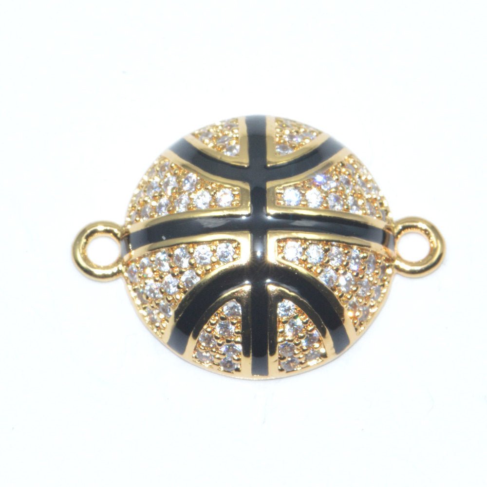 Ball Sports Bracelet Charm Connector Genuine Cubic Zirconia Crystal Paved Design Gold Filled  Cooper  Material F-294