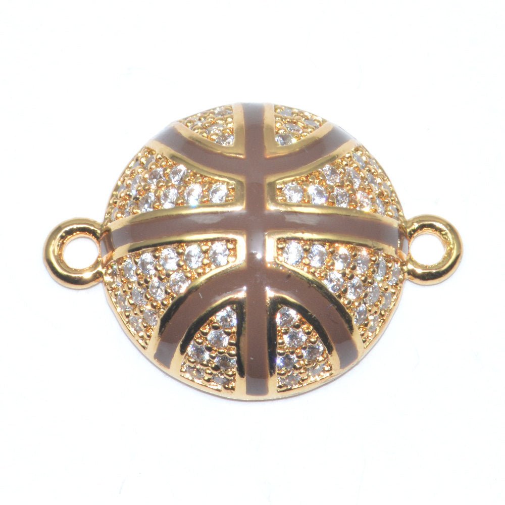 Ball Sports Bracelet Charm Connector Genuine Cubic Zirconia Crystal Paved Design Gold Filled  Cooper  Material F-294