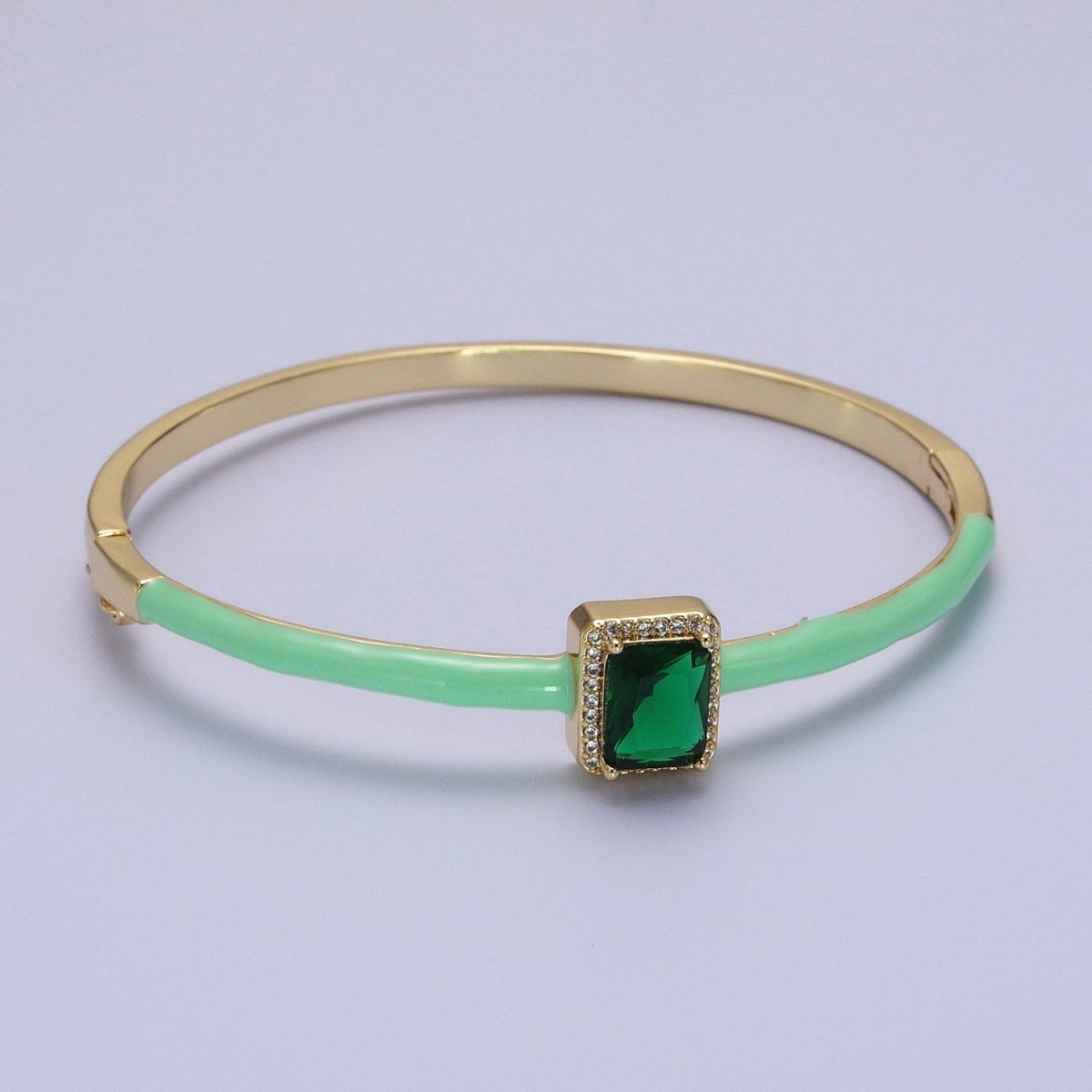 Barbie core Gold Filled Baguette White, Green, Pink Micro Paved Enamel Gold Bangle Bracelet | WA-1354 - WA-1356 Clearance Pricing