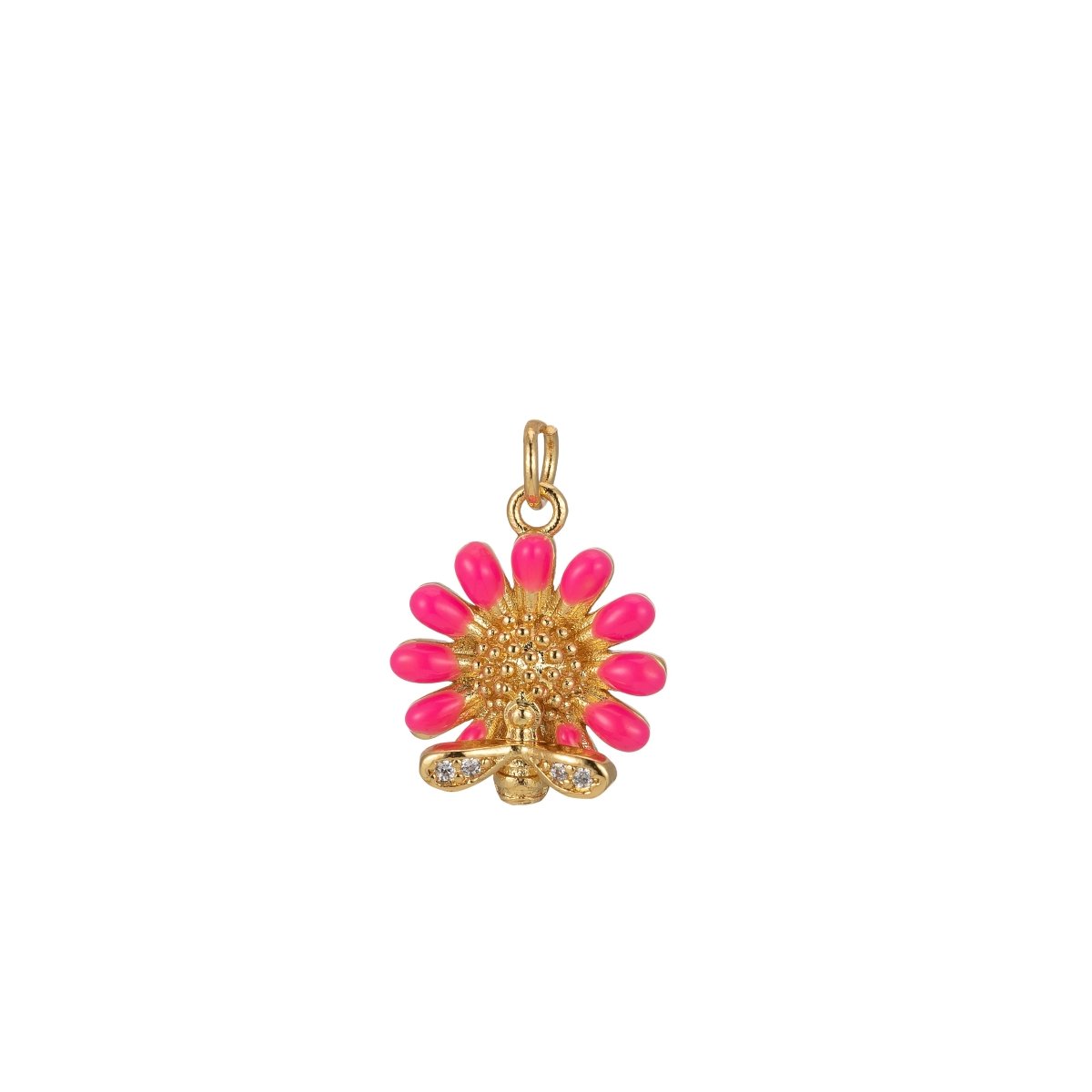 Barbiecore Jewelry 24K Gold Filled Sunflower with Bee Enamel Pendant Flower Gardener Jewelry | M-204-M-211