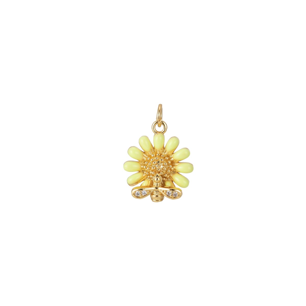 Barbiecore Jewelry 24K Gold Filled Sunflower with Bee Enamel Pendant Flower Gardener Jewelry | M-204-M-211