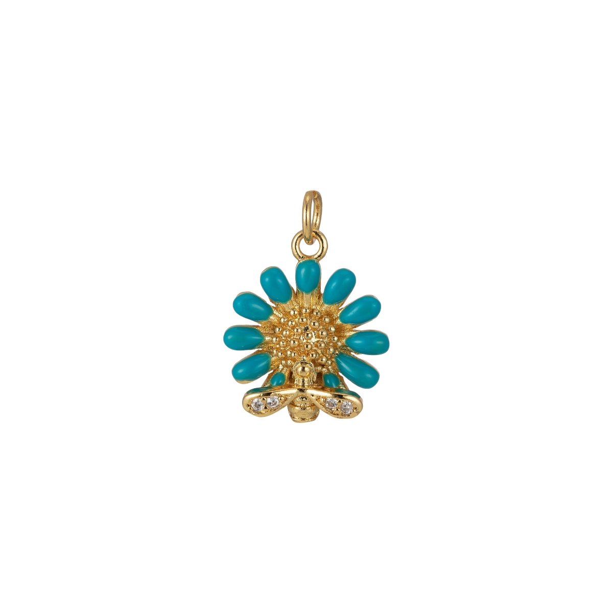 Barbiecore Jewelry 24K Gold Filled Sunflower with Bee Enamel Pendant Flower Gardener Jewelry | M-204-M-211