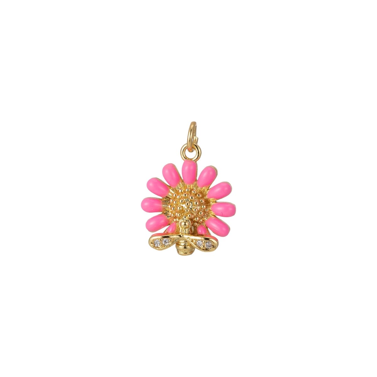 Barbiecore Jewelry 24K Gold Filled Sunflower with Bee Enamel Pendant Flower Gardener Jewelry | M-204-M-211