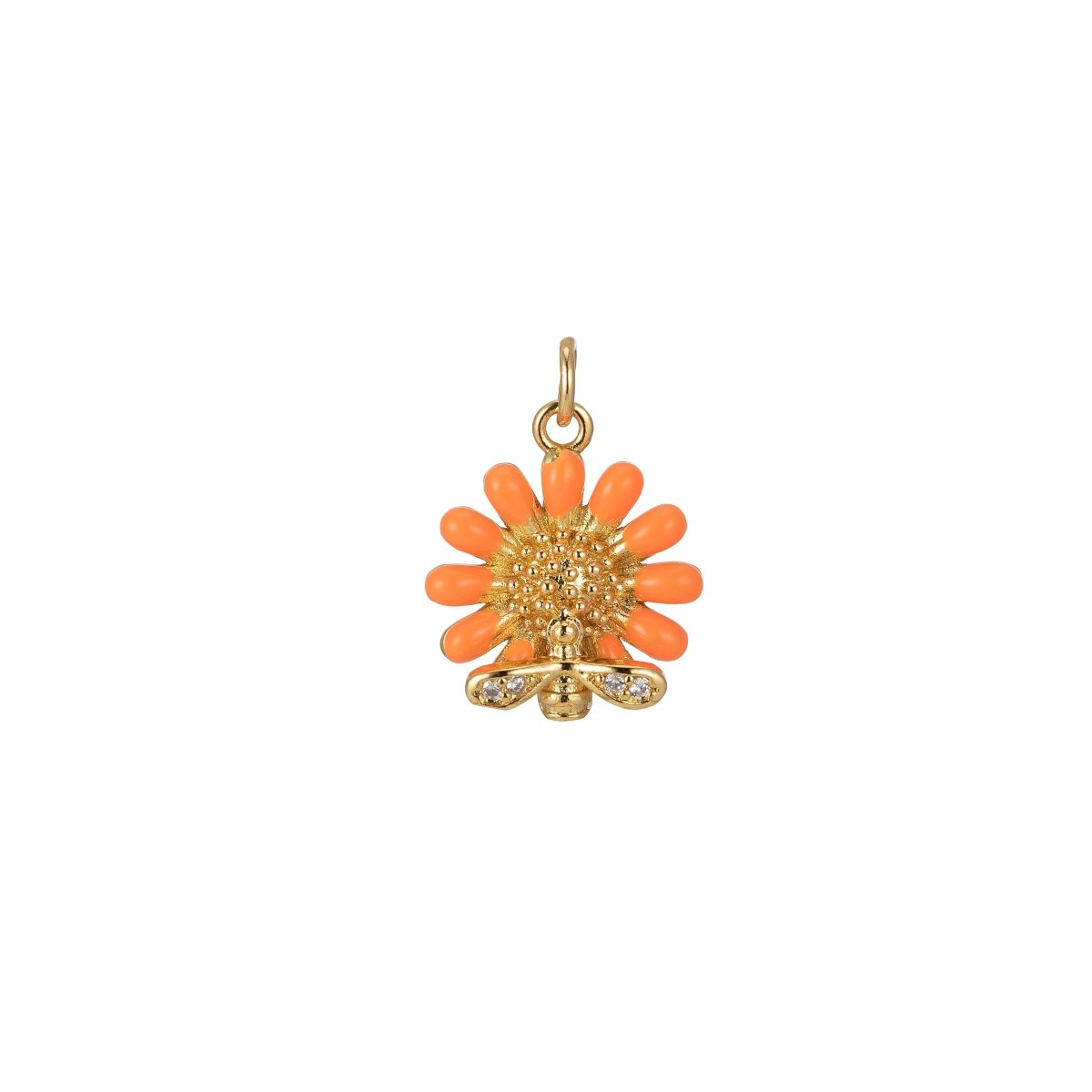 Barbiecore Jewelry 24K Gold Filled Sunflower with Bee Enamel Pendant Flower Gardener Jewelry | M-204-M-211