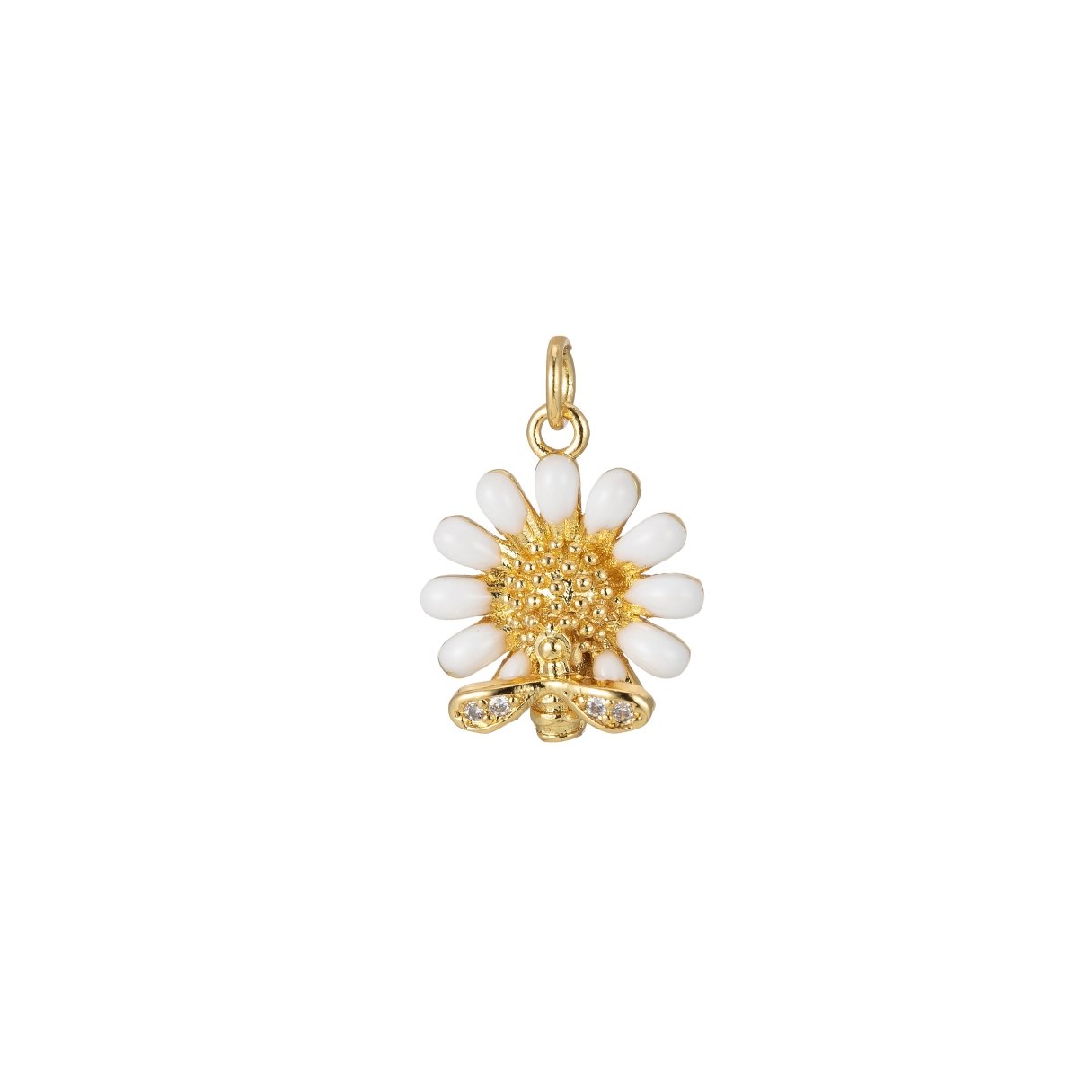 Barbiecore Jewelry 24K Gold Filled Sunflower with Bee Enamel Pendant Flower Gardener Jewelry | M-204-M-211