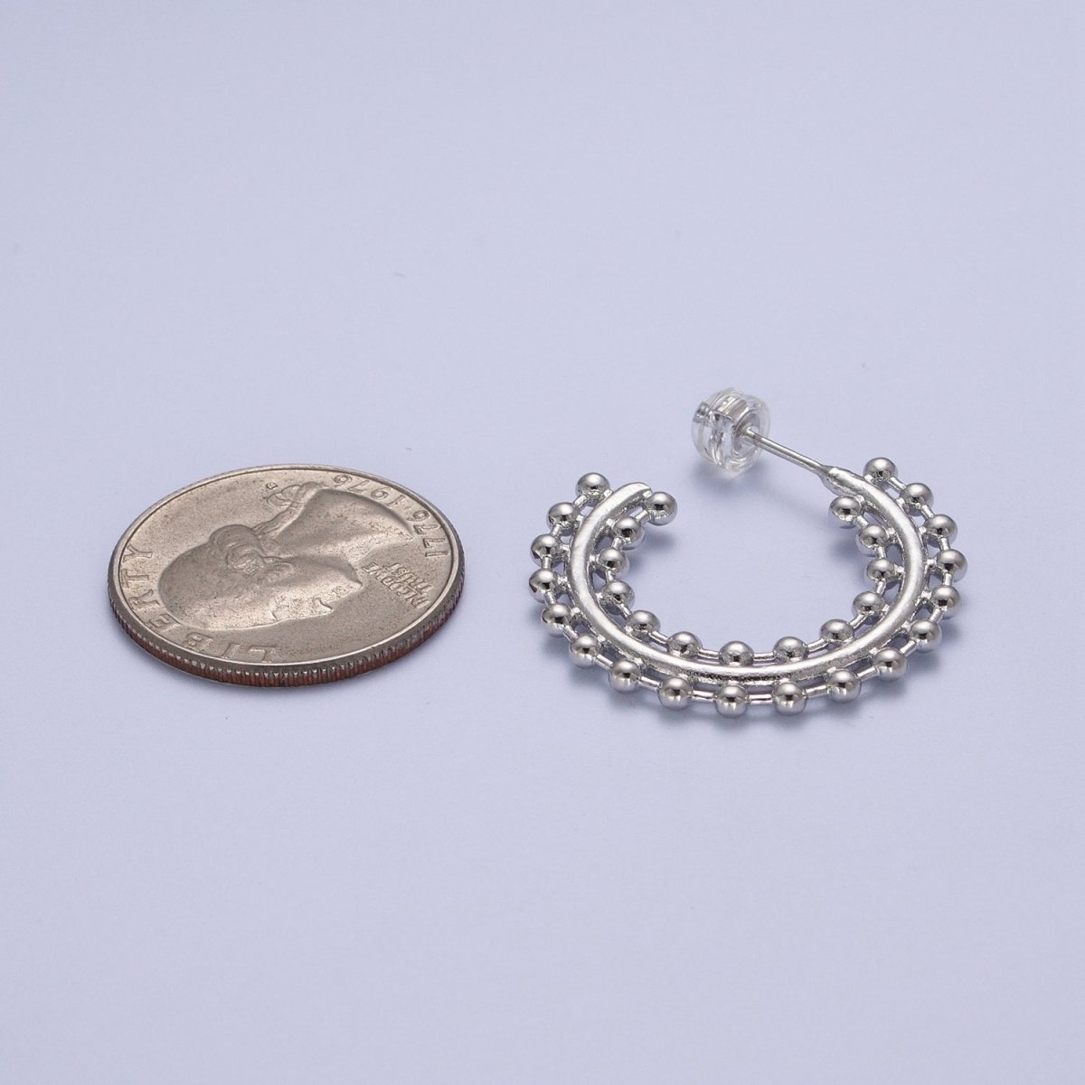 Beaded Bar C Shaped Hoop Stud Statement Earrings in Gold & Silver | AD-027 AD-028