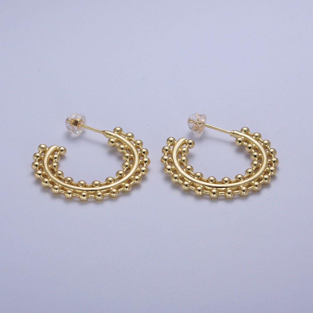 Beaded Bar C Shaped Hoop Stud Statement Earrings in Gold & Silver | AD-027 AD-028